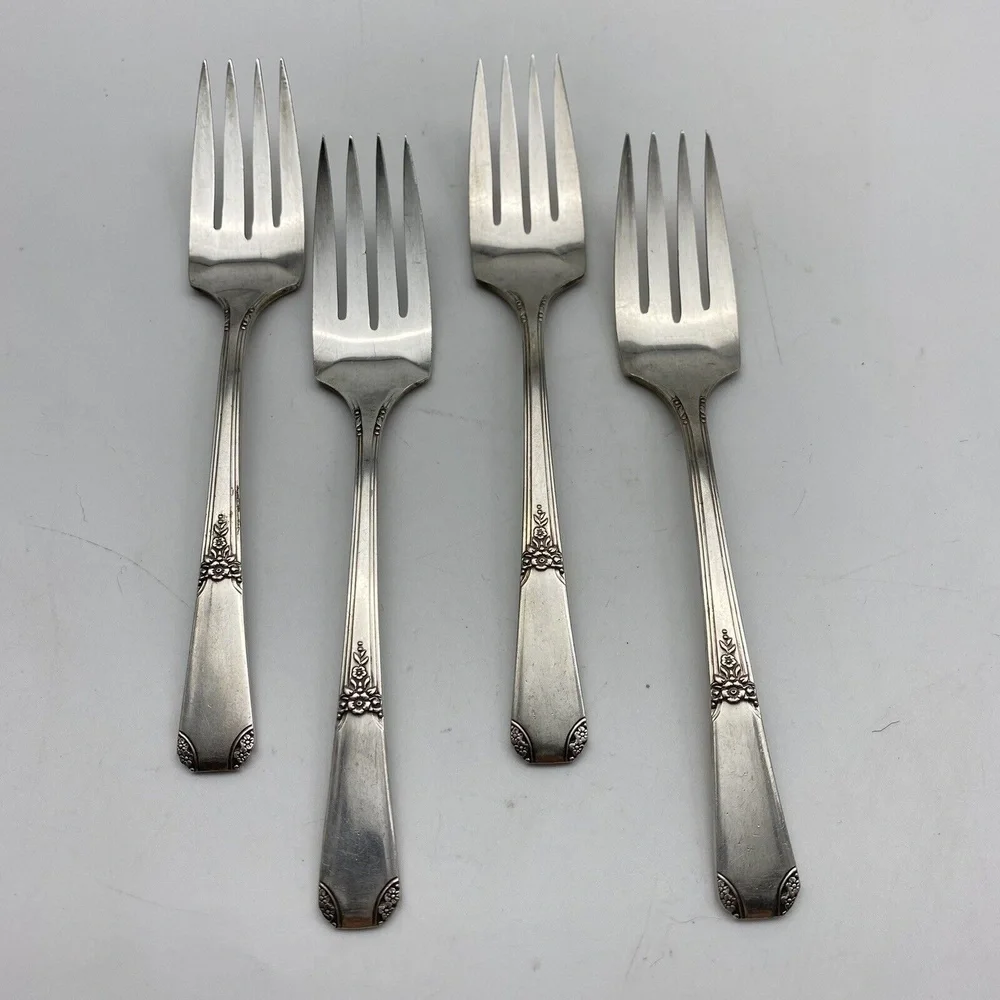 Vintage 1939 Wm A Rogers Rio Salad Forks Set Of 4 Silverplate Art Deco Classic